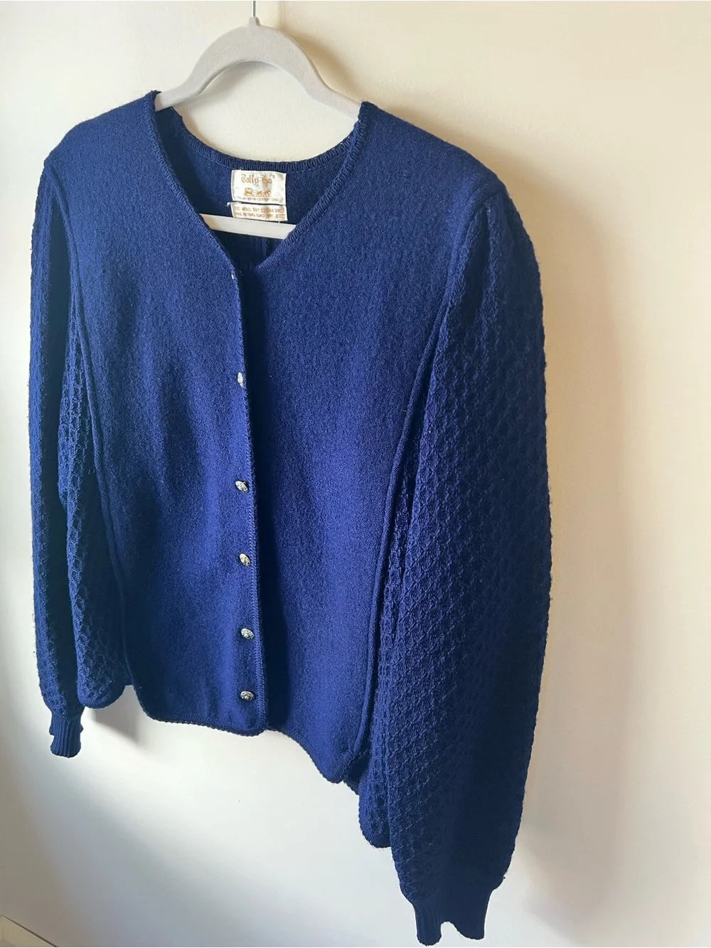 VTG Tally Ho Women’s Navy Blue 100% Boiled Wool Jacket Cardigan Large